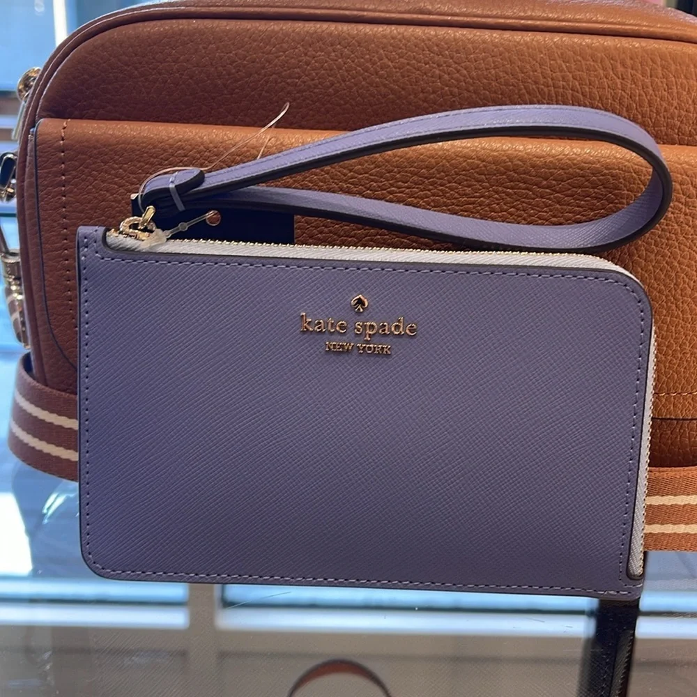 Kate Spade Lucy Small L-zip Wristlet Evening Blue Iris Multi NWT